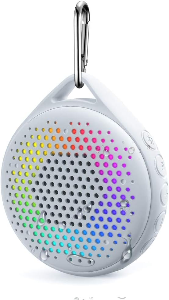 Shower Speaker IP67 Waterproof Bluetooth Speaker, Portable Bluetooth Speaker with Enhanced Bass and Built-in Mic, Mini Bluetooth Speaker with Compact Size for Home Outdoor Travel (White)