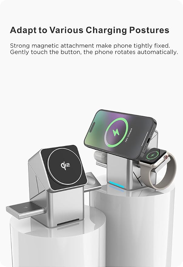 Charger Stand,for iPhone 17 Wireless Charger, 3-in-1 Cube Compatible with MagSafe, 15W Foldable Fast Charging Stand, for iPhone 16/15/14/13, Apple Watch 1-8/Ultra, AirPods Compatible with Samsung