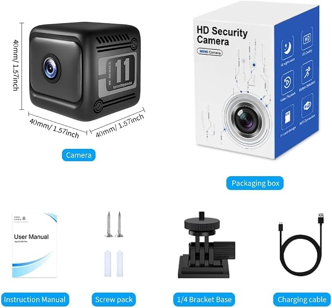 Mini Security Camera, 1080p HD Wireless Indoor Cam with 6-Hour Battery & No WiFi Needed for Recording, AI Motion Detection Night Vision for Home, Baby, Pet, Office Monitoring, Black (NOT 4G LTE)