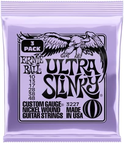 Ernie Ball Ultra Slinky Nickel Wound Electric Guitar Strings 3-pack, 10-48 Gauge (P03227)