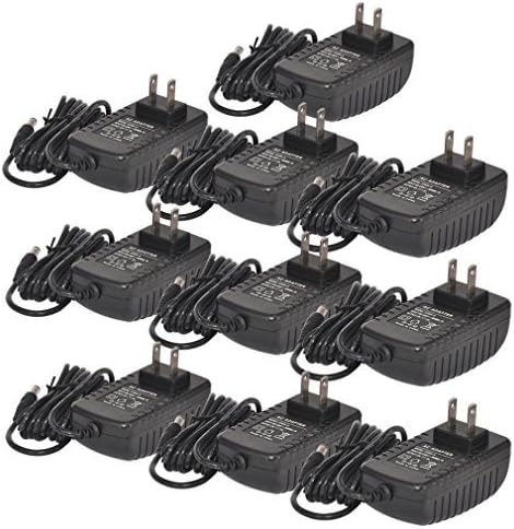 TMEZON 10 Pack 12 Volt 2 Amp Power Adapter AC to DC 2.1mm X 5.5mm Plug 12v 2a Power Supply Wall Plug Extra Long 8 Foot Cord