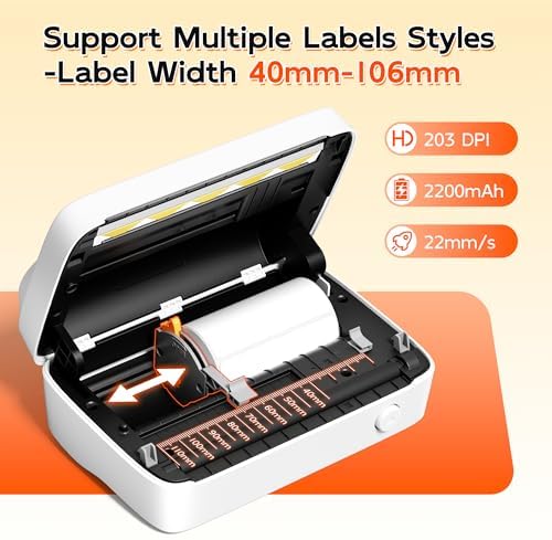 Phomemo M421 Label Maker, Label Printer for Warning Stickers Fragile Labels, with 1.57"x1.18"(100x50mm) Red & Black Color Thermal Sticker Labels for Barcode, Address, Home, Business