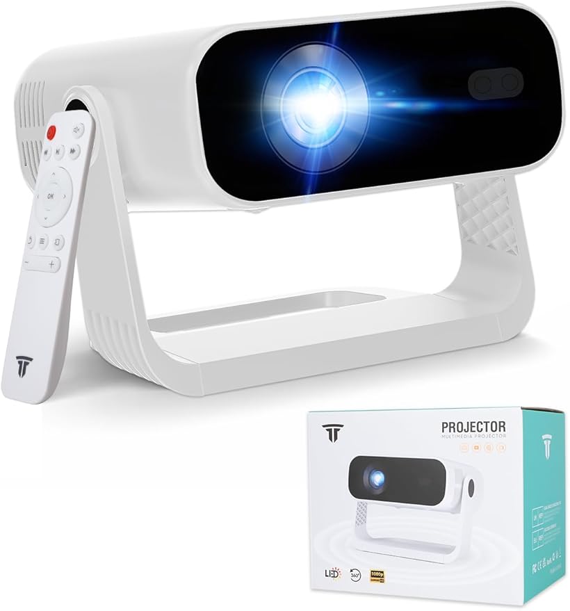 Wielio 2026 Smart Projector Android 14/TV with WiFi 6 and Bluetooth 5.0 Built in 1000+ Apps 210 ANSI Portable Bedroom Mini Movie Projector Auto Keystone & Zoom （Auto Focus/Preferred Dark Room)