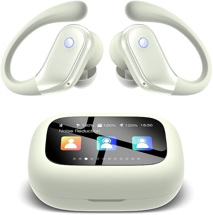 jaddsa Wireless Earbuds, 2026 ENC Noise Cancelling Ear Buds with Smart Touchscreen, Bluetooth 5.4 Headphones, Bass Stereo Sound Over-Ear Earbuds, 5 EQ Modes for Sports/Travel/Gym- Ivory White