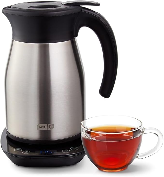 Dash Insulated Electric Kettle, 1.7L Stainless Steel Tea Kettle with Temperature Control, Keep Warm, Digital Display, Cool-Touch Exterior, Hot Water for Tea & Coffee, 1500W
