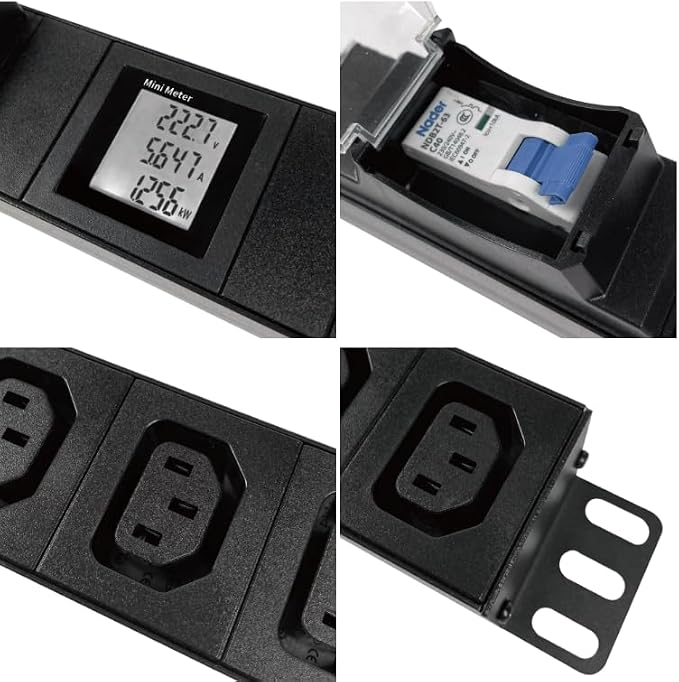 Metered-Breaker PDU, 240V, L6-30P, 30A, 7200W, 6 C13 Outlets, Crypto Mining, Data Center, ASIC/RIGS, Rack Mountable