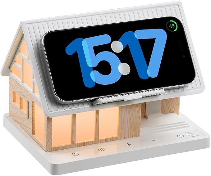 Night Light,House-Shaped Nightstand Light with 15W Wireless Charger and White Noise Machine,Touch Control 3-Level Dimmable Lamp with Timer, Sleep Aid Bedside Light for Bedroom Décor & Gift