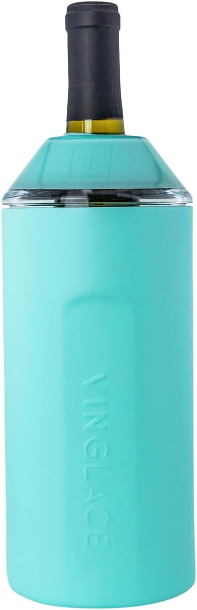 Vinglacé Wine Bottle Chiller- Portable Champagne Insulator- Stainless Steel Wine Cooler Sleeve - Keeps Wine Cold (Sea Glass)