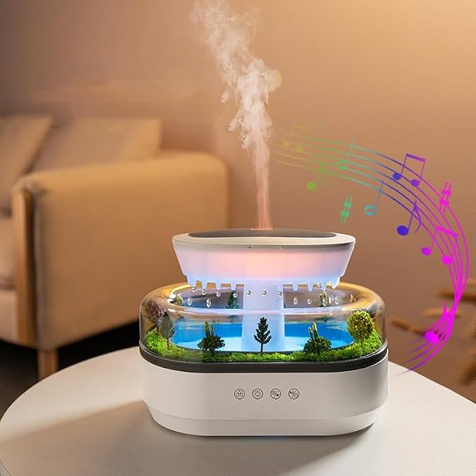Upgrade Raindrop Humidifier Essential Oil Diffuser with Natural White Noise and Landscape Design，7 Led Colors Change Desktop Diffuser for Home Office Bedroom Waterdrop Diffuser 250ml