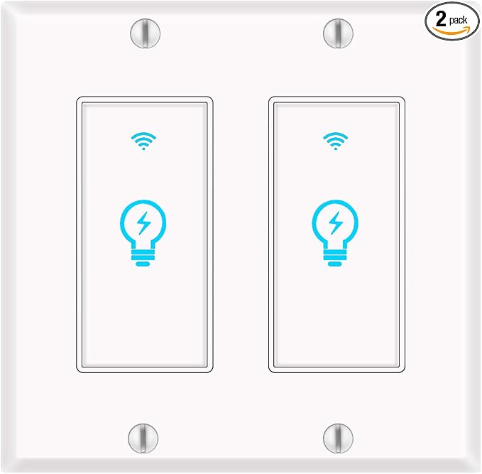 Smart Light Switch, Compatible with Alexa, Google Home IFTTT, App and Voice Control, Timing Function, No Hub Required, Suitable for 2/3/4 Box, Neutral Wire Needs MICMI, 2 Gang