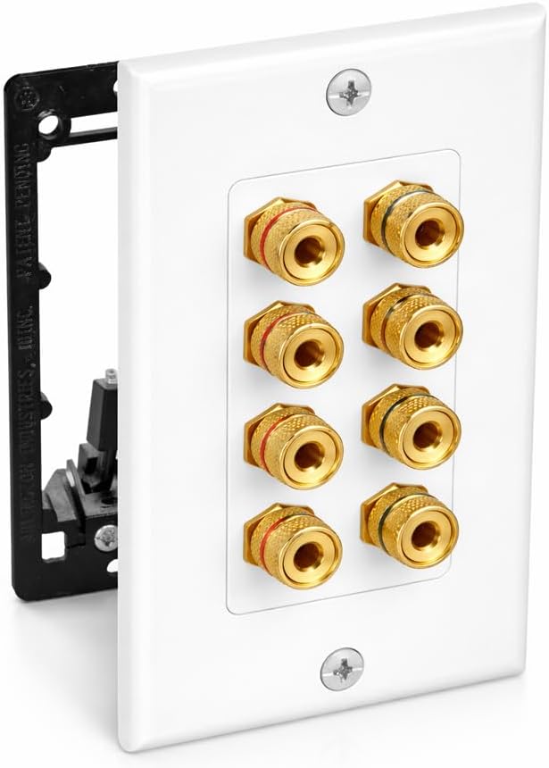 DIYTECH 4 Speaker Wall Plate, Home Theater Wall Plate, Gold Plated Binding Posts, for Home Theater Setup