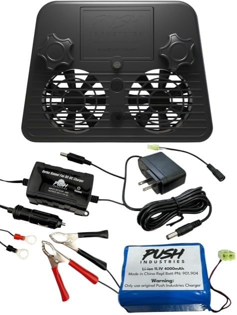 Push Industries 901.903 Vortex Universal Kennel & Crate Fan - Deluxe (Extra Battery & 12V DC Charger Included)
