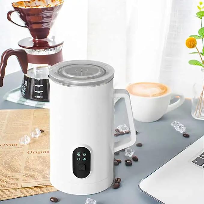 Milk frother, 4 in 1 milk frother with heating function, 580ml/19.6oz Automatic hot and cold coffee foamer, Latte, Cappuccino, Macchiato, Hot Chocolate, milk steamer with temprature control (1, Black)