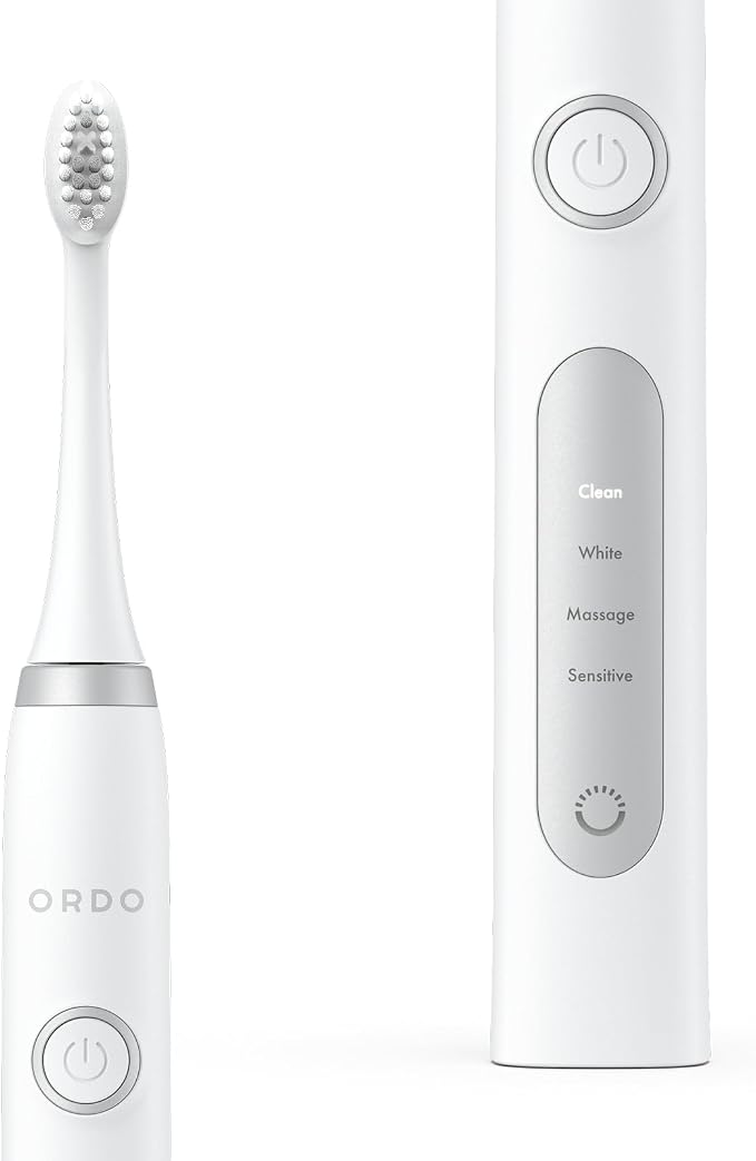 ORDO Sonic+ Electric Toothbrush with Case, Sonic Toothbrushes for Adults, Charging Travel Case, 4 Brushing Modes, Fast Rechargeable Battery, Silicone Polishing, USB Charger, White