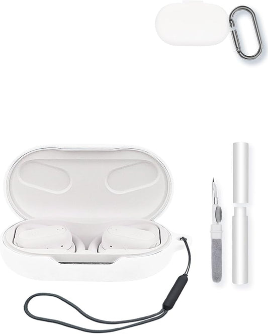Case for JBL SoundGear Sense Earbuds,Soft Protective,BOVUGAC Silicone Case Cover with Keychain & Cleaning Kit & Lanyard for JBL SoundGear Sense-White