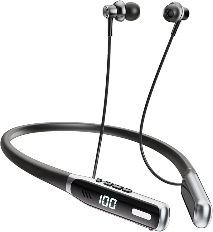 Wireless Neckband Earbuds, Bluetooth 5.4 Neckband Earbuds with Built-in Microphone, Lightweight, ENC Multi-Connect Neckband Sports Earphones with 80H Playtime, Black