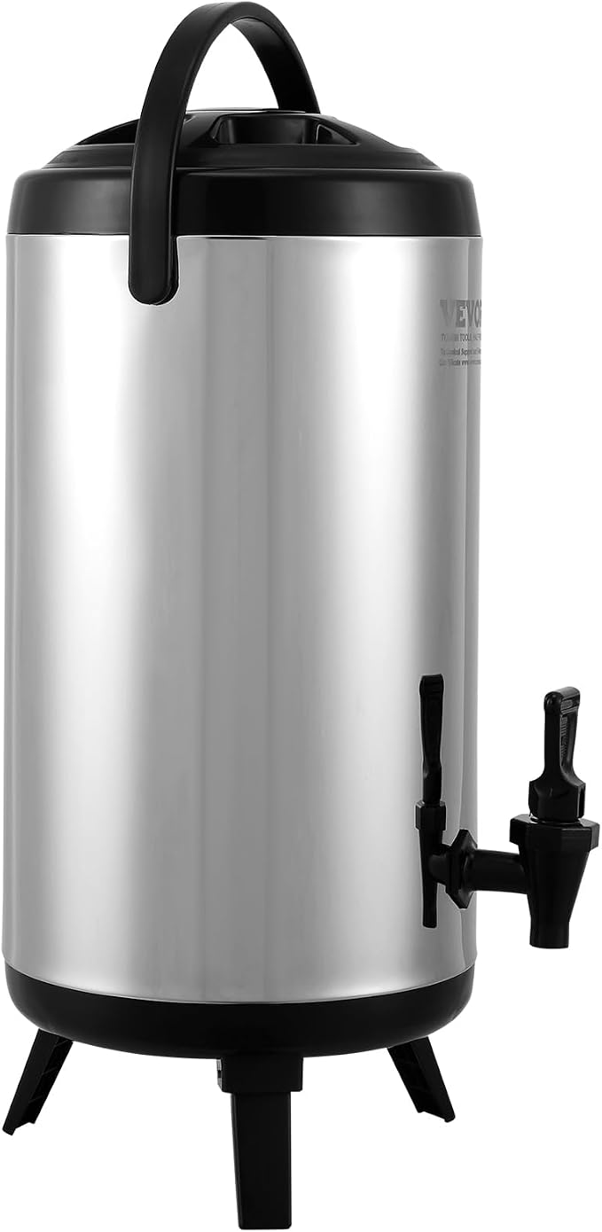 VEVOR Stainless Steel Insulated Beverage Dispenser, 2.4 Gallon 9.2 Liter, Thermal Hot and Cold Drink Server Dispenser with Spigot Handle, Food-grade for Hot Tea Coffee Water Restaurant Drink Shop