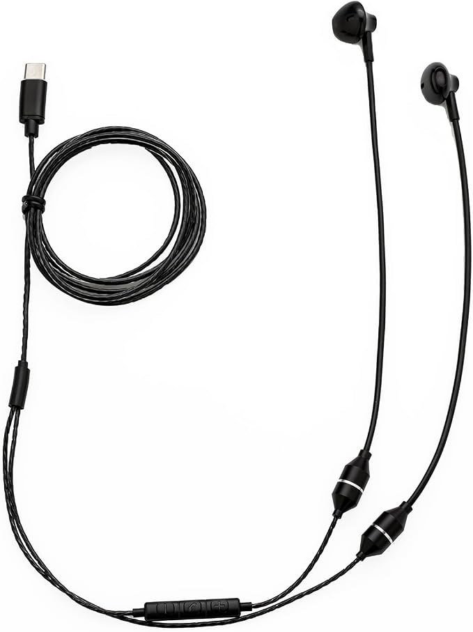 Wired Air Tube Anti-Radiation Headphones with Microphone, USB-C Plug, Radiation-Free Safe Earbuds for iPhone 15/16/17 Series, Android Phones& All USB-C Devices. (Black)
