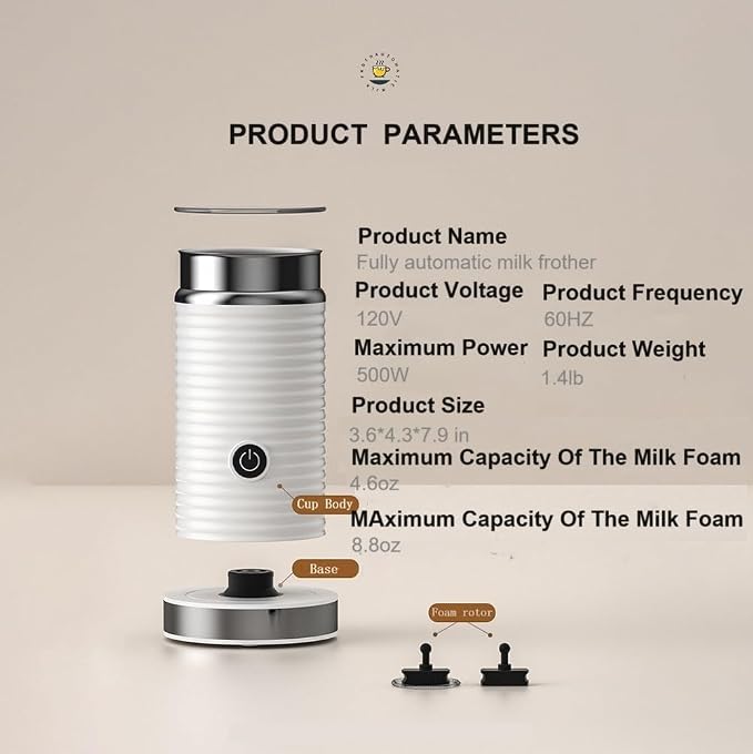 Automatic milk frother,Milk frothing machine,Electric for Hot & Cold Froth, Froth Or Heat Milk，Multifunctional milk frother，Automatic off & Easy Cleaning, Silent Operation (White)