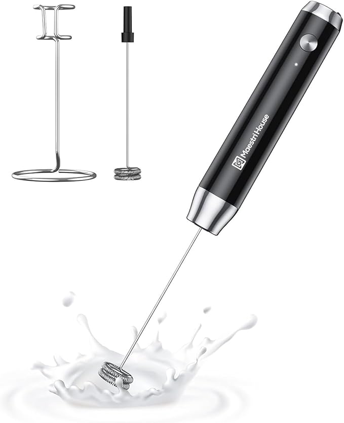 Product Image Maestri House Rechargeable Milk Frother with Stand, LunaFro Handheld Electric Foam Maker +Gift Box