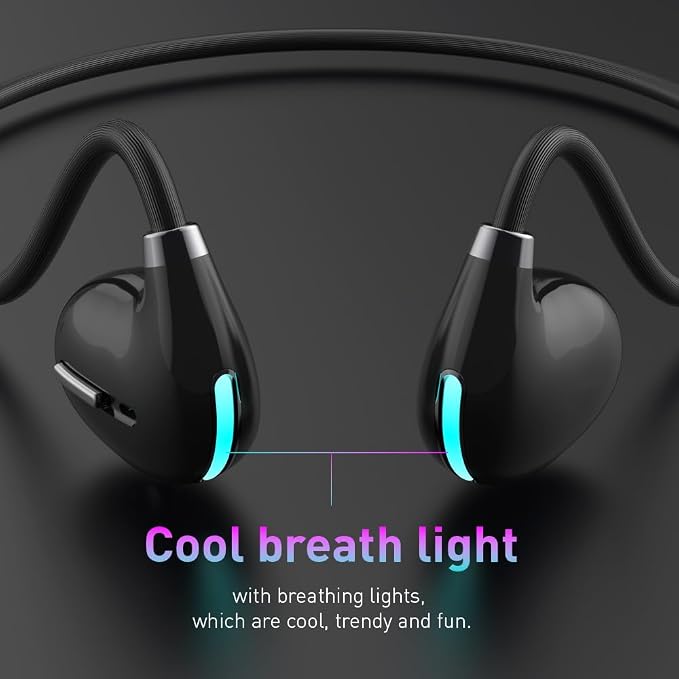 Open Ear Air Conduction Wireless Bluetooth Headphones Lightweight Pain-Free Design with Active Noise Cancellation IPX4 Waterproof Clear Calls for Sports Work and Outdoor Activities-Black
