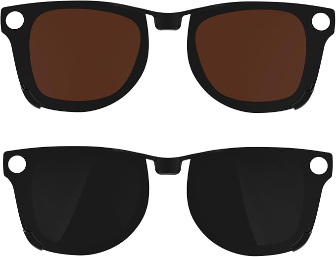 HIBLOKS 2Pcs Polarized Clip for Ray-Ban Meta Wayfarer RW4008 & Gen 2 RW4012 Large (53-22), Discoloration Clip-on Compatible with Meta Wayfarer Gen 2 Protect Your Eyes, Cool and Fashion (Black+Brown)