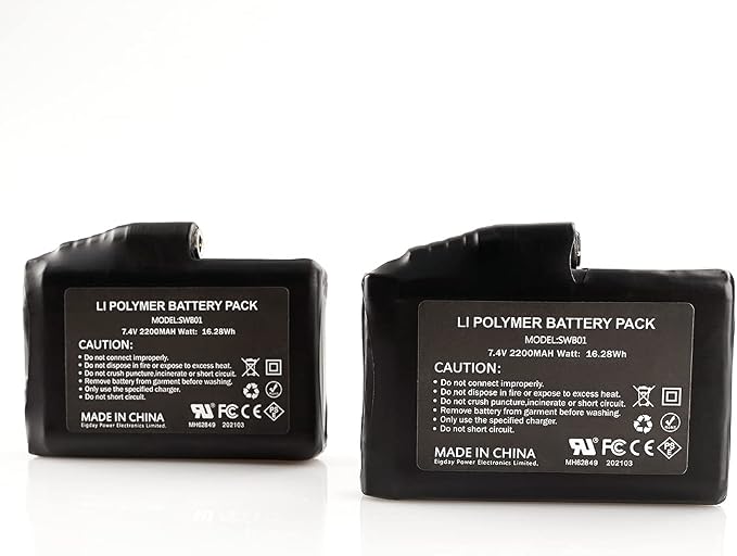 7.4V 2200MAH Rechargeable Li-Polymer Electric Batteries for Heated Gloves,Warmer Winter Heated Fleece Cap and Thermal Heated Socks (2 Pack Included)
