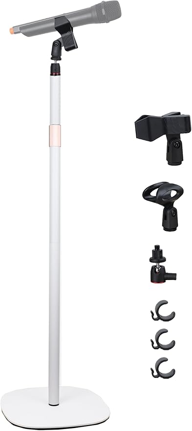 Mic Stand Floor Microphone Stand with Heavy Weighted Base, Adjustable Height from 18" to 63", Singing Stand with Mic Holder, Cable Clips