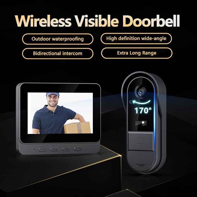 TKMARS Doorbell Camera Wireless No Subscription 1080P, Waterproof Door Bell Camera with Monitor Screen Free Storage NO WiFi and APP Needed, Video Intercom Two-Way Audio, 170° View Angle,Night Vision