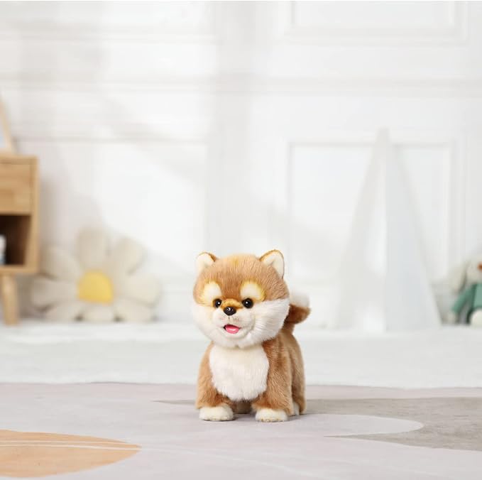 CU-MATE Electronic Walking Dog Toy, Interactive Plush Akita Puppy, Realistic Interactive Pet Toy Dog, Walking, Barking, Wagging Tail & Talking, Present Gifts for 3+ Year