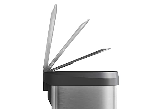 Garvee 13 gal / 50 L Stainless Steel Trash Can with Lid, Large Garbage Can for Kitchen, Rustproof Step-on Kitchen Metal Trash Bin with Liner Rim, Rear Handle, Soft Close Plastic Lid, Silver
