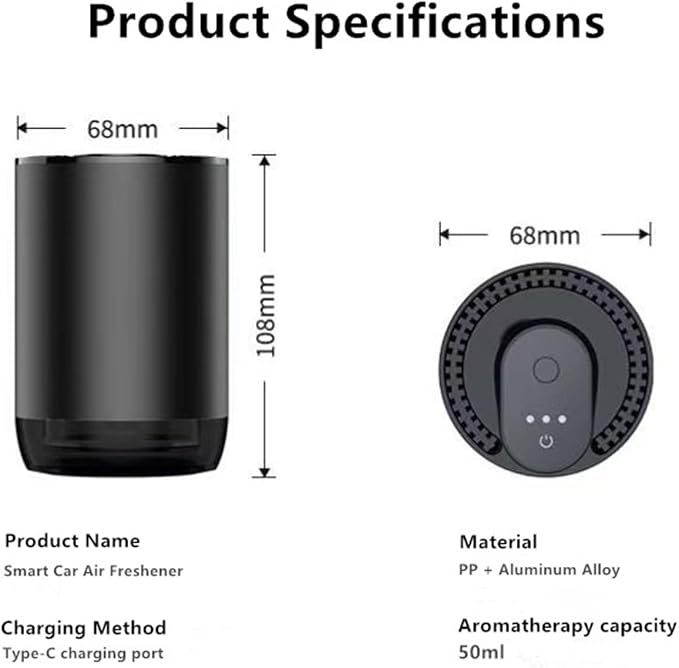 Smart Car Air Freshener 50ML Perfume Ultrasonic Mist Aromatherapy Diffuser Portable Humidifier for Car and Home Use Automatic Start and Stop 3 Modes 4 Freshness Principles(Blue Ocean)