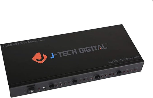 J-Tech Digital 4K 30Hz 4x4 HDMI Matrix Switch Switcher with HDCP 3D & Deep Color HDMI 1.4 Ultra HD Control4 Driver Available