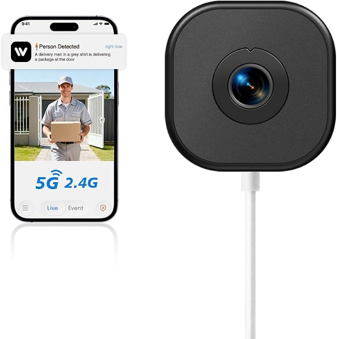 2K Window Camera,5Ghz & 2.4Ghz WiFi Security Camera for Home,120° Wide View,Full Color Night Vision,AI Person/Vehicle/Pet Detection,911 Emergency,US Based Cloud,24/7 Recording,Easy & Quick Install,Pro