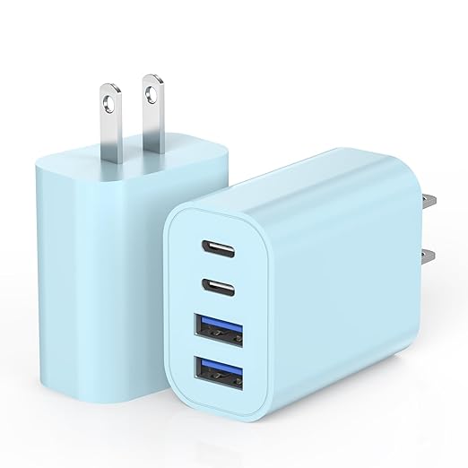 40W USB C Charger Block, [2 Pack] 4-prot USB Type C iPhone Fast Charging Brick, Multiport Apple Adapter for iPhone 17/17 Air/ 16 Pro/16 Pro Max/15/14/13/12, iPad Pro/iPad Air, iPad mini, iPad (Blue)