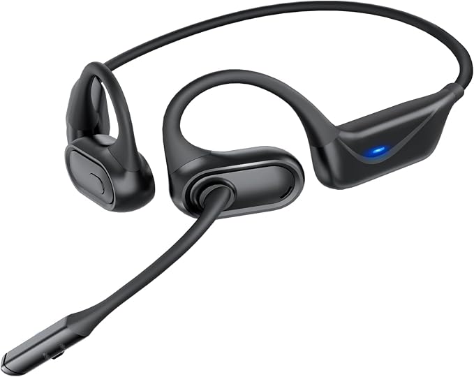 Open Ear Headphones with Mic, 28g Sweatproof Bluetooth Headset with Noise Cancelling & Mute, 20H, Dual Connect, Trucker Bluetooth 5.4 Wireless Headset with Mic for Work, Workout, Driving Call