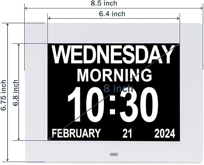 SSINI Dementia Clock Large Digital Calendar for Seniors with Date and Time - Elderly Digital Clock Large Display, 12 Custom Alarms (8 Inch)