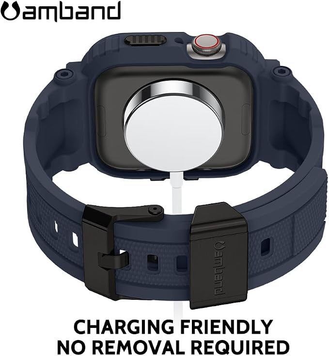 amBand Compatible with Apple Watch Series 9/8/7/6/5/4 & SE 3/2/1 41mm/40mm Band Case for Men, M1 Sport Rugged Case with Strap Military Protective Cover Bumper for iWatch 41/40 mm - Navy Blue