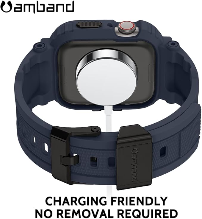 amBand Bands Compatible with Apple Watch 9/8/7 45mm, M1 Sport Series Rugged Case with TPU Strap Military Protective Tough Cover Bumper for iWatch SE3/SE2/SE/6/5/4 44mm Men Navy Blue