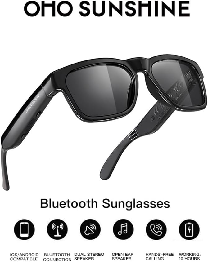 OhO Smart Glasses,Polarized Sunglasses with Bluetooth Speaker,Athletic/Outdoor UV Protection and Voice Control,Unisex(Grey Lens)