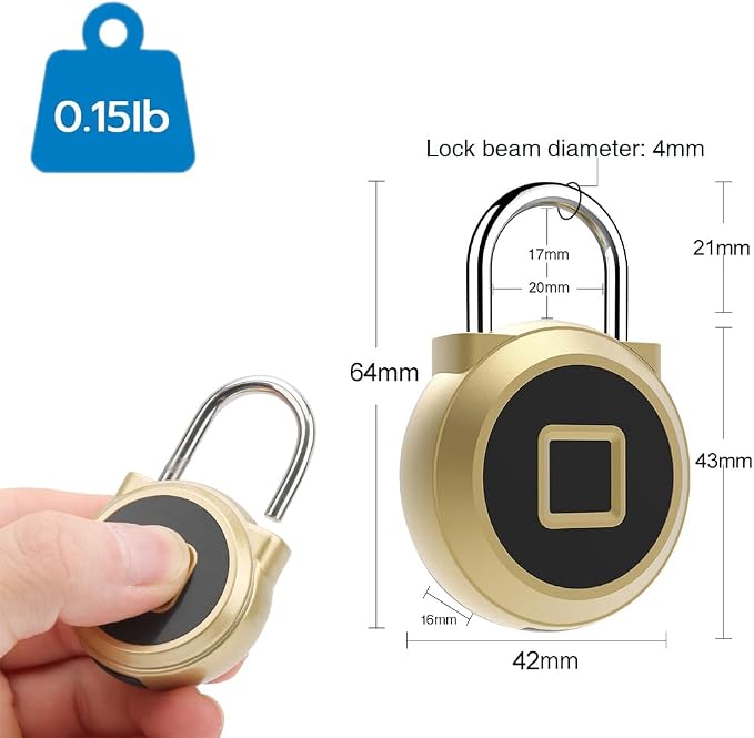 Gym Locker Padlock eLinkSmart Fingerprint Padlock with 1000+ App User - Outdoor Waterproof Security Smart Lock for Gym Locker Backpack Gun Case Field Box Gold Support iOS Watch