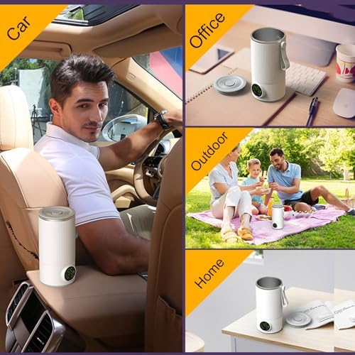 Travel Portable Electric Kettle, 400ML Portable Water Boiler Heated Travel Mug 4 Temperature Control USB Charging Small Water Boiler for Tea Coffee Milk (US Plug AC 100-240V)