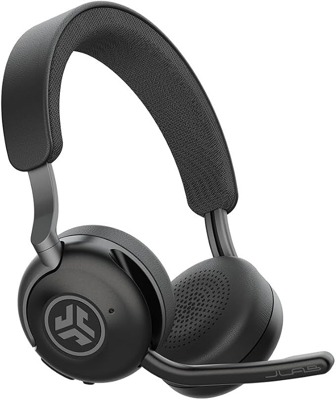 JLab Epic Work ANC Wireless on-Ear Headset with Microphone, smart Noise Cancellation, multipoint Connect, Charging hub, Black