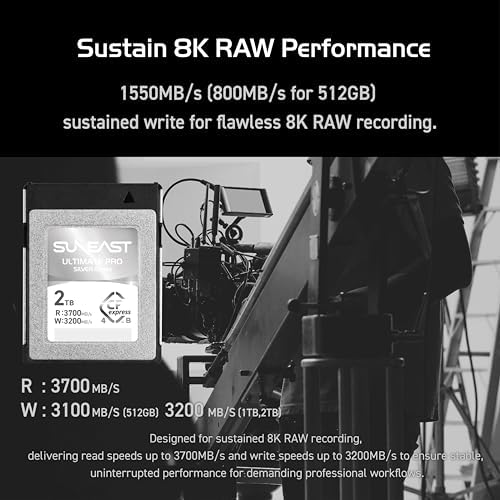SUNEAST Ultimate PRO Silver Series CFexpress 4.0 Type B 512GB Memory Card, Up to 3700MB/s Read, 3100MB/s Write, TLC 8K Video Card for Professional Cameras, XQD-Compatible, High-Speed CFexpress B