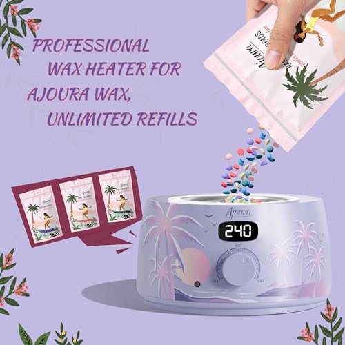 Ajoura 1lb Refill Wax Beans + Hard Wax Warmer for Brazilian & Bikini, Digital Hair Removal Kit with See-Through Lid