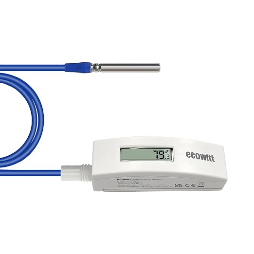 ECOWITT WN34BD Thermometer, with LCD Display and 3.28 ft/1m Silicone Wire Sensor Probe, Suitable for Pool, Pond, Liquid, Air, Soil Temperature, Support Ecowitt Cloud System, 915 MHz