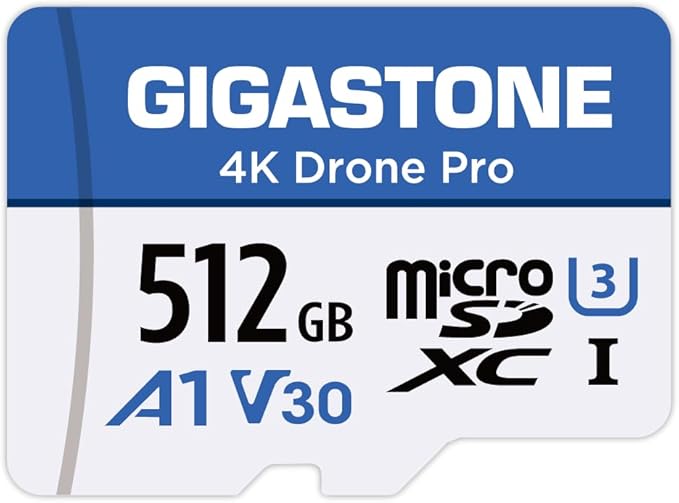 【Designed for Drone】 GIGASTONE 512GB Micro SD Card, 4K Drone Pro, MicroSDXC Memory Card for Security Camera, DJI Drone or Action Camera, 4K Video Recording, UHS-I U3 A1 V30, 100MB/s, with Adapter.