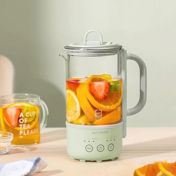 BUYDEEM K313 Travel Electric Kettle, Mini Healthy-Care Beverage Kettle, Tea Maker with Heat Resistant DURAN® Glass & Durable Pro 18/10 Pro Stainless Steel, 0.6L, Cozy Greenish