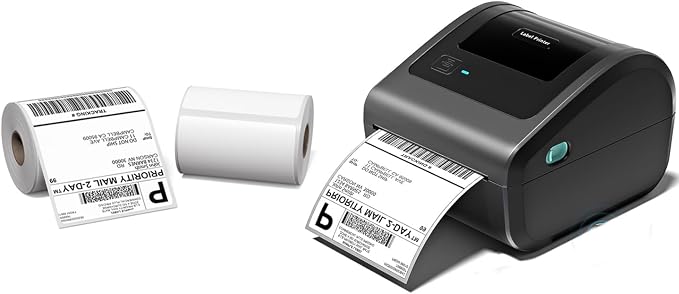 D450BT Bluetooth Shipping Label Printer & 250Pcs*2 4x6 Roll Thermal Labels, Wireless Label Printer for Small Business, Thermal Printer for Shipping Labels