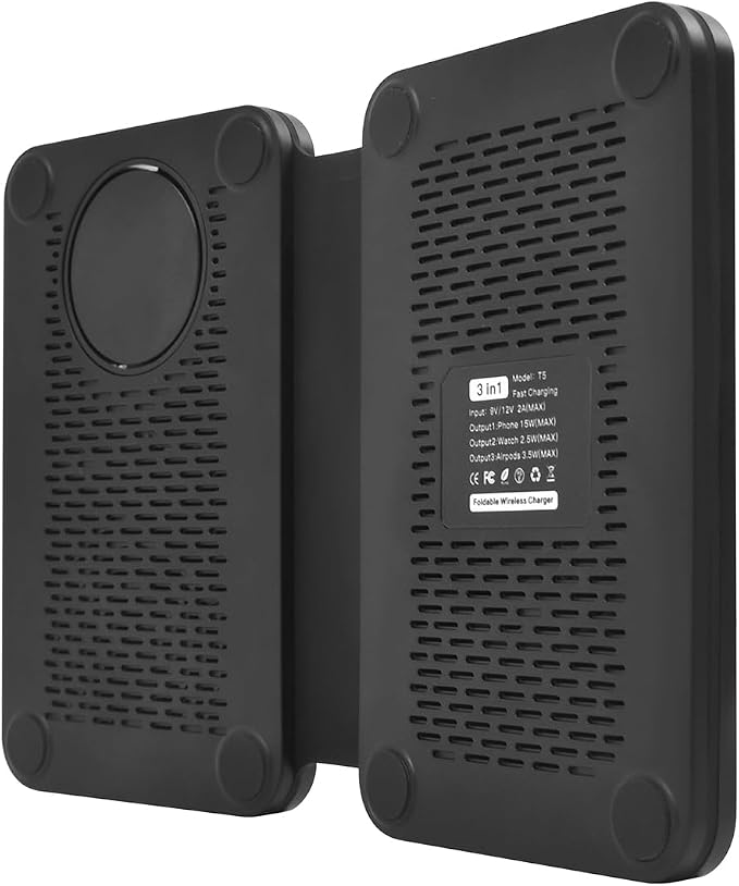 3-in-1 Charging Station for Apple Devices, Fast Mag Safe Wireless Charger, Foldable Travel Charger for Cell Phone 16-12 Series, AirPods, and iWatch Series (Carbon Fiber)